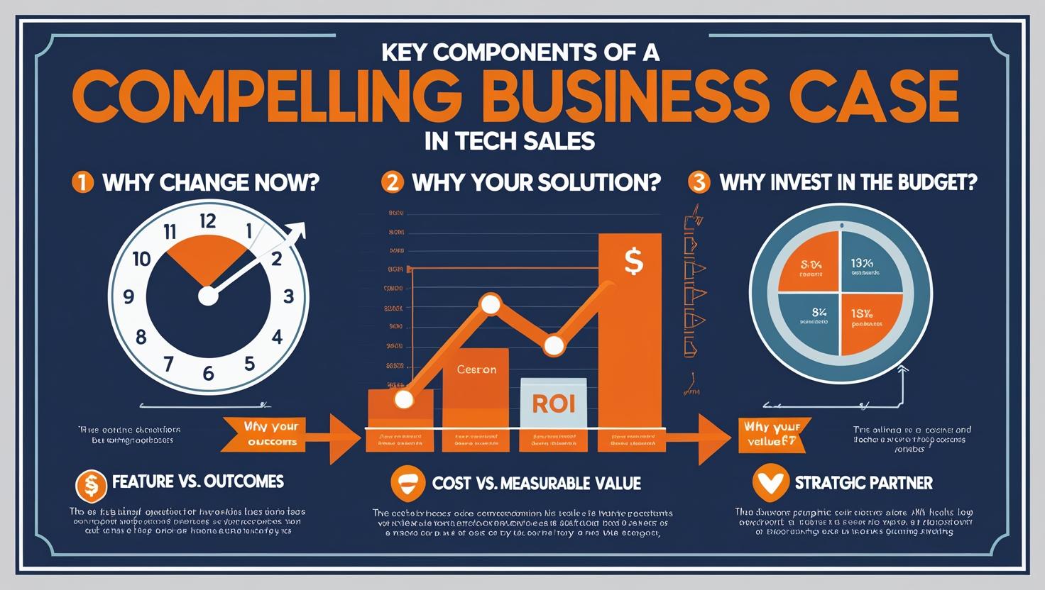 What is a Business Case in Tech Sales__A business case is more than a slide deck. It's a data-backed narrative that answers three critical buyer questions__  1. Why change now_ (Business problem urgency)_  2. Why your solution_ (Differentia